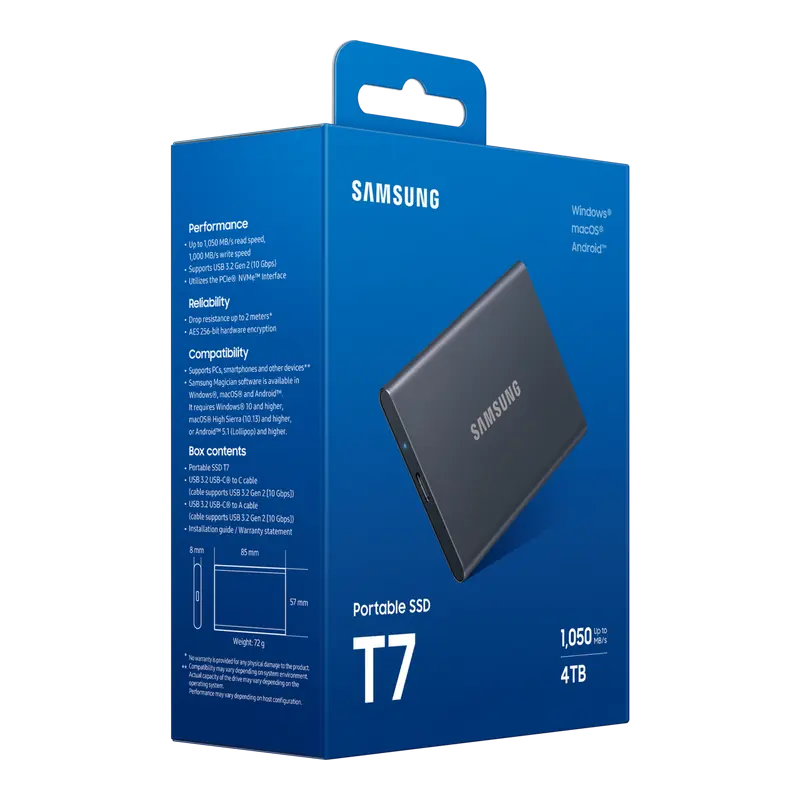 Внешний портативный SSD накопитель Samsung T7 4 ТБ Titan Gray
