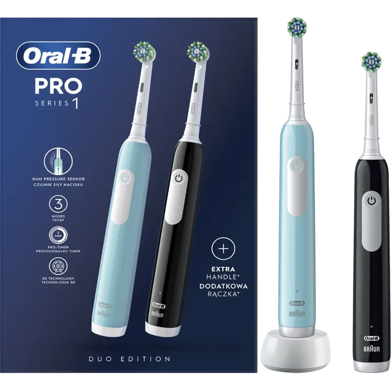 Periuță de dinți electrică Pentru adulți Braun Oral-B Pro 1 Duo Negru | Albastru deschis