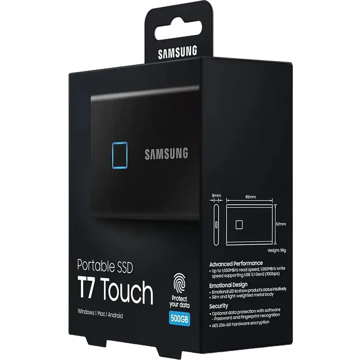Внешний портативный SSD накопитель Samsung T7 Touch 500 ГБ Чёрный