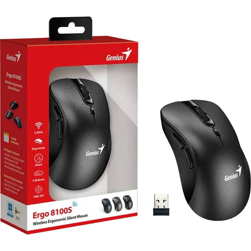 Беcпроводная мышь Genius Ergo 8100S Беспроводное Чёрный