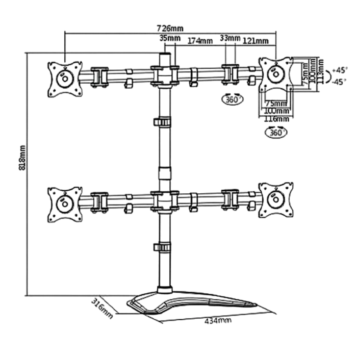 Настольный кронштейн для монитора ITech MBS-22M Черный