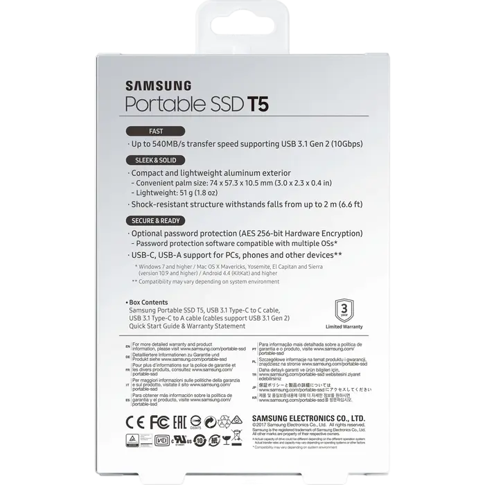 Внешний портативный SSD накопитель Samsung T5 1 ТБ Чёрный