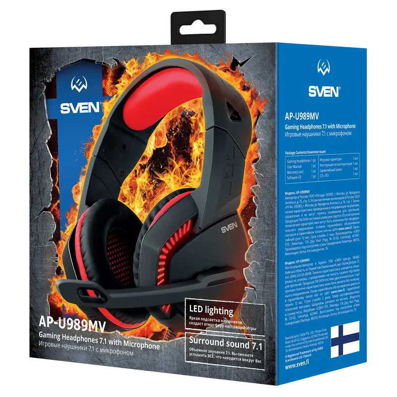 Căști SVEN AP-U989MV Negru/Roșu