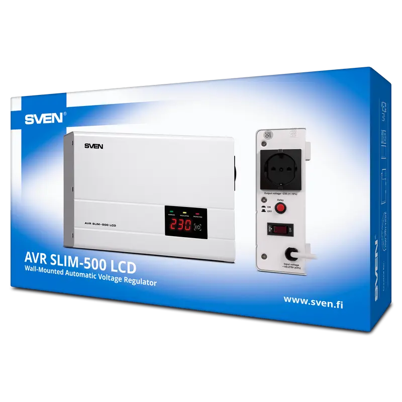 Стабилизатор напряжения SVEN SLIM AVR-500 LCD Белый