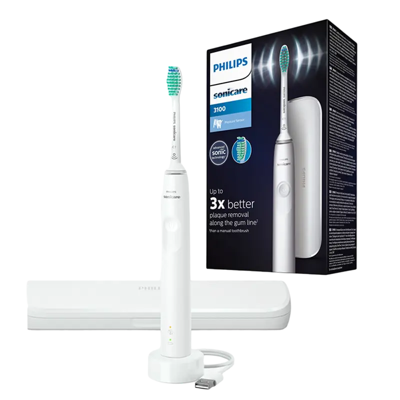 Электрическая звуковая зубная щетка Для взрослых Philips Sonicare 3100 Series Белый