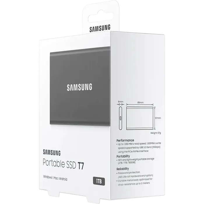 Внешний портативный SSD накопитель Samsung T7 1 ТБ Grey
