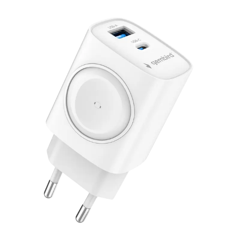 Încărcător Gembird 2-port + Wireless Charging Apple Watch Alb