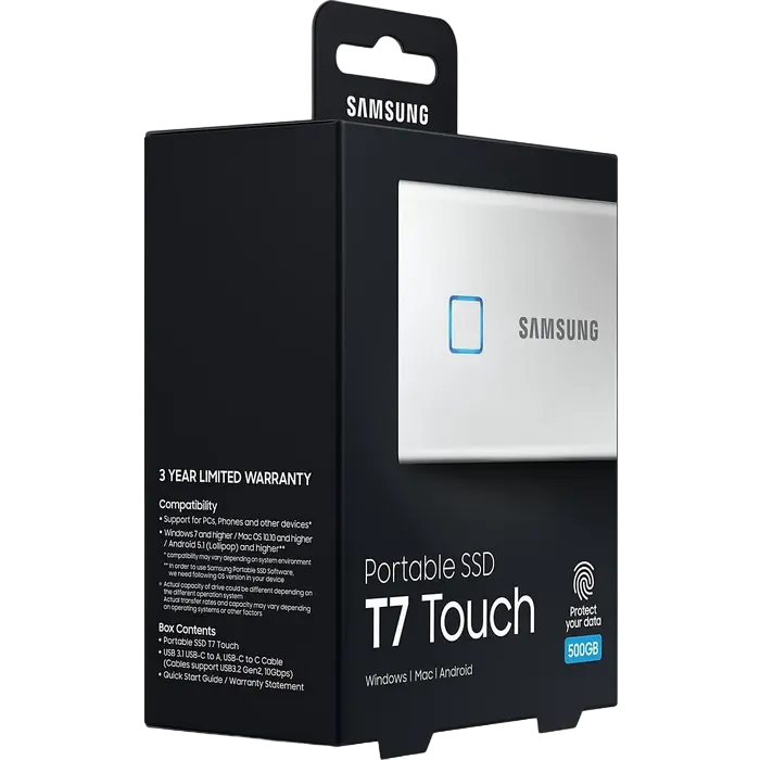 Внешний портативный SSD накопитель Samsung T7 Touch 500 ГБ Серебристый