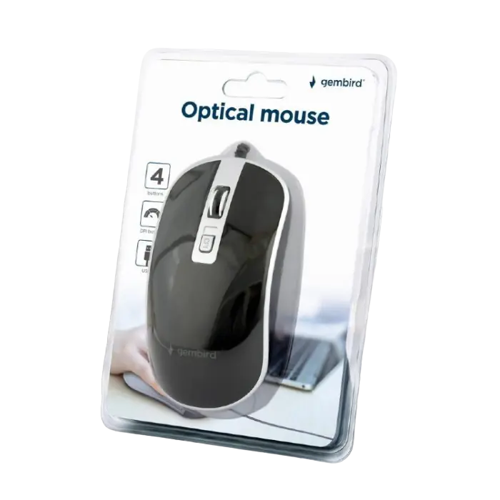 Мышь Gembird MUS-4B-06-BS Проводное Черный/Серебристый