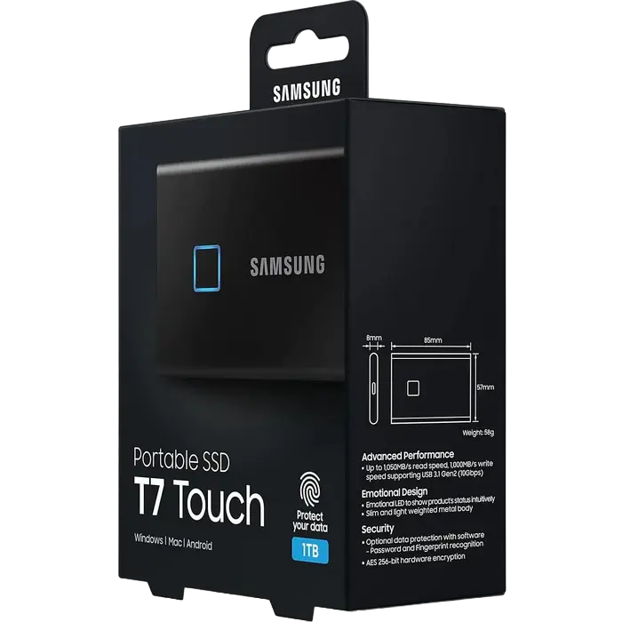 SSD portabil extern Samsung T7 Touch 1 TB Negru
