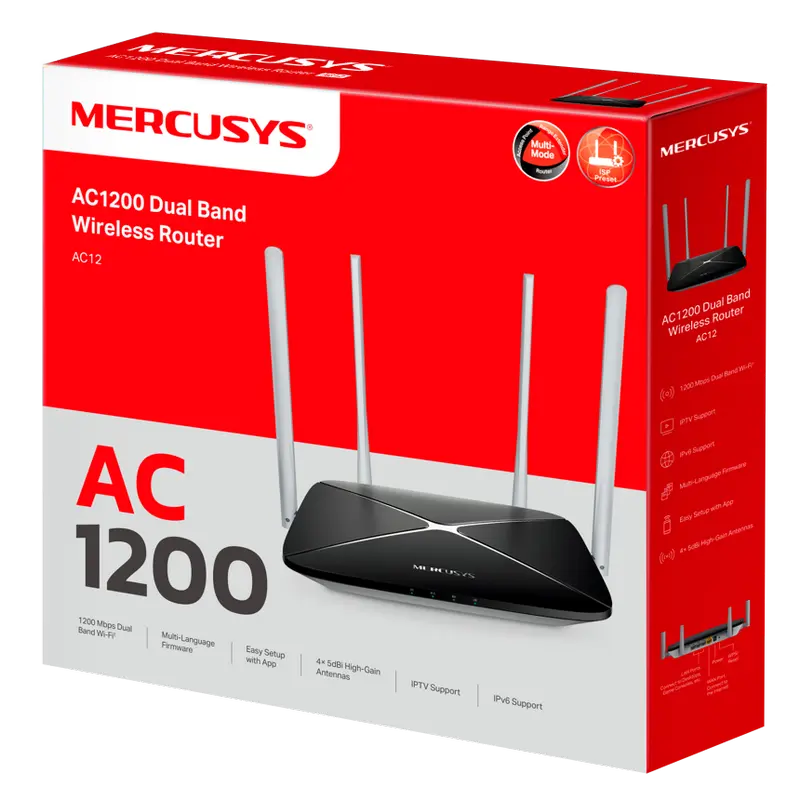 Router fără fir MERCUSYS AC12 Negru