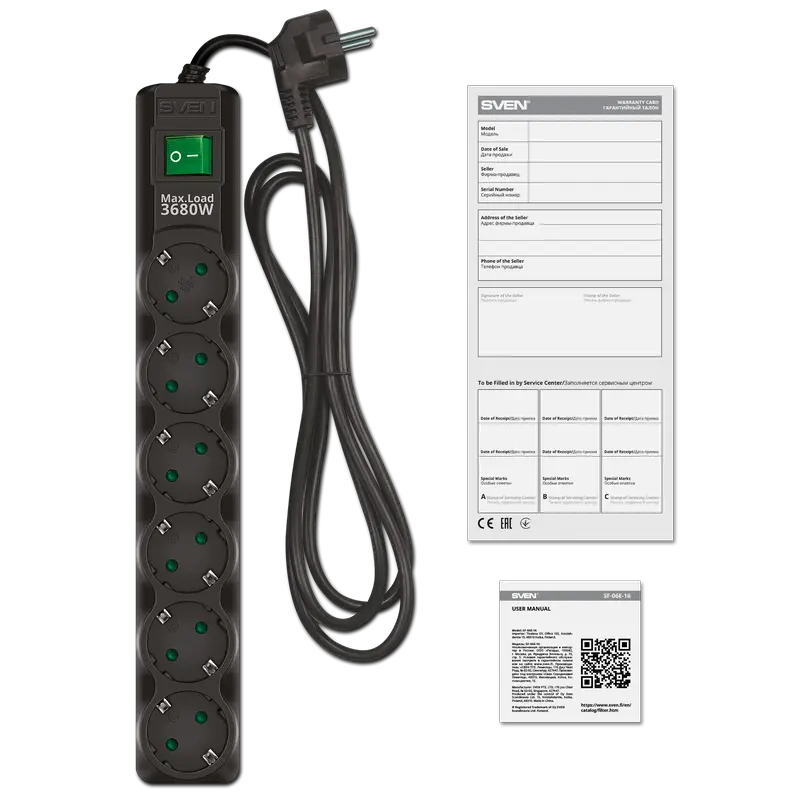 Prelungitor electric SVEN SF-06E-16 Negru