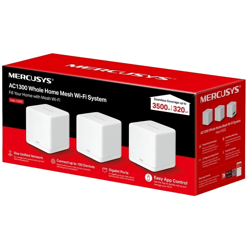 Sistem Wi-Fi Mesh MERCUSYS Halo H30G (3-pack) Alb