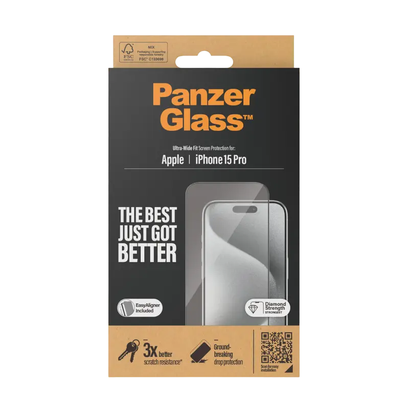 Защитное стекло PanzerGlass Apple iPhone 15 Pro Ultra-Wide Fit w. EasyAligner UWF Прозрачный