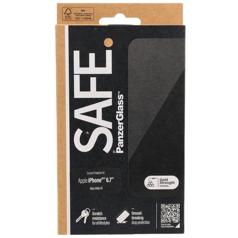 Защитное стекло PanzerGlass Apple iPhone 15 Plus Tempered Glass UWF SAFE. Прозрачный