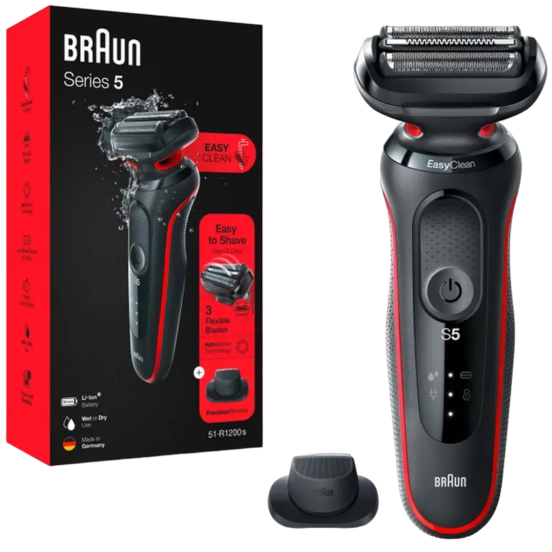 Электробритва мужская Braun Series 5 51-R1200s Чёрный/Красный