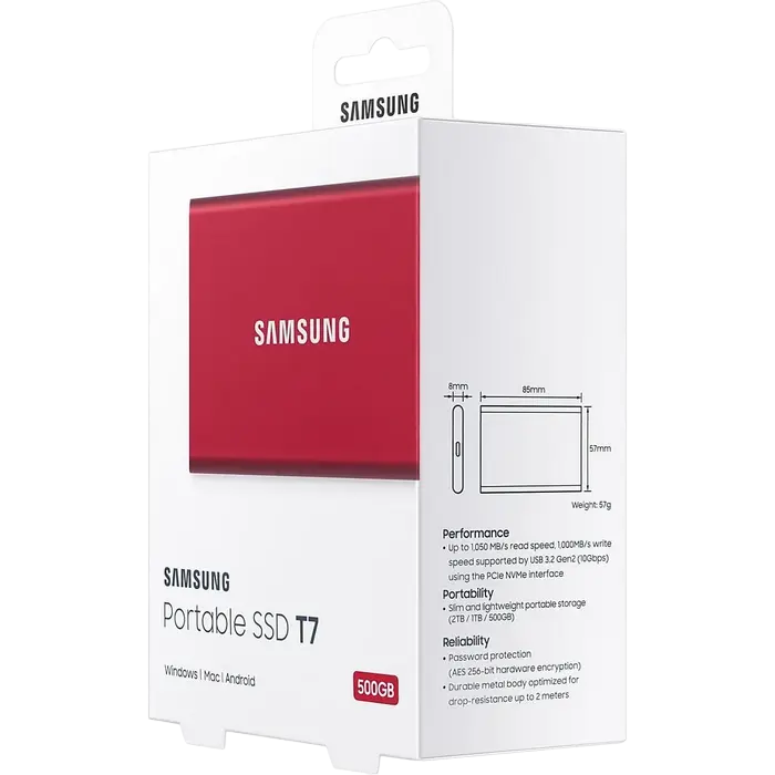 Внешний портативный SSD накопитель Samsung T7 500 ГБ Красный