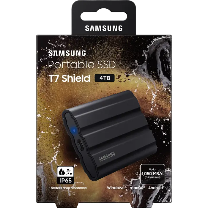Внешний портативный SSD накопитель Samsung T7 Shield 4 ТБ Чёрный