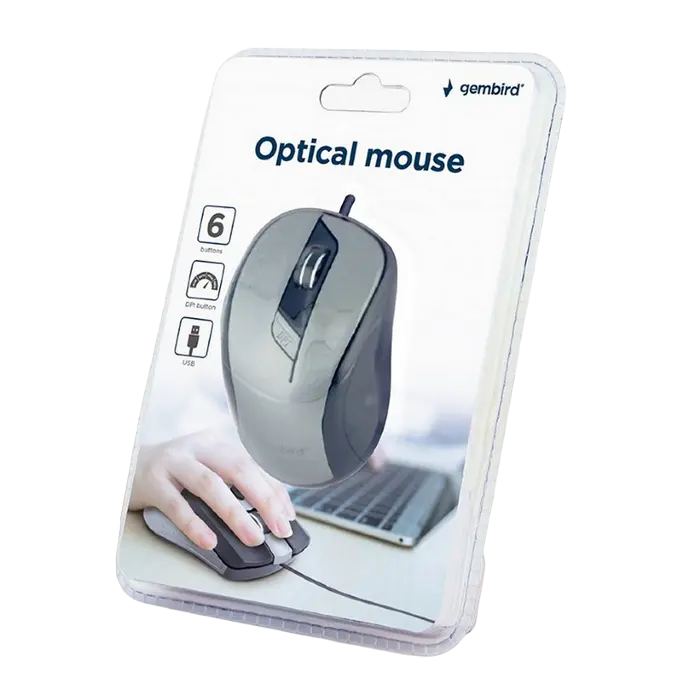 Мышь Gembird MUS-6B-01-BG Проводное Чёрный/Серый