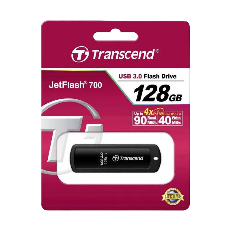 USB Flash накопитель Transcend JetFlash 700 128ГБ Чёрный