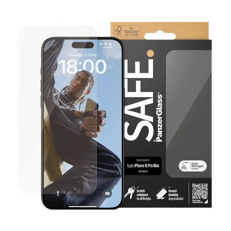 Защитное стекло PanzerGlass Apple iPhone 15 Pro Max Tempered Glass UWF SAFE. Прозрачный