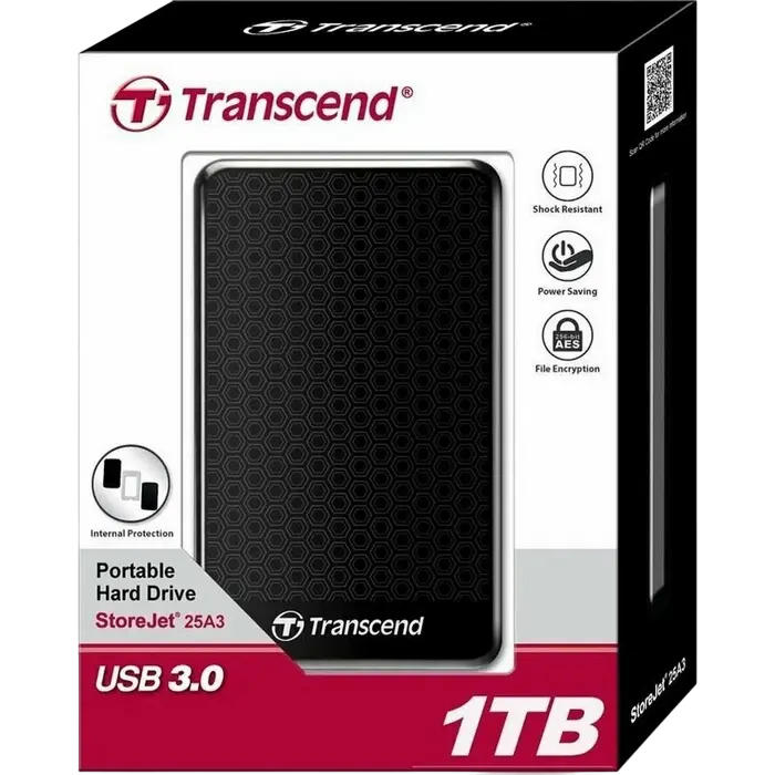 Внешний портативный жесткий диск Transcend StoreJet 25A3 1 ТБ Чёрный