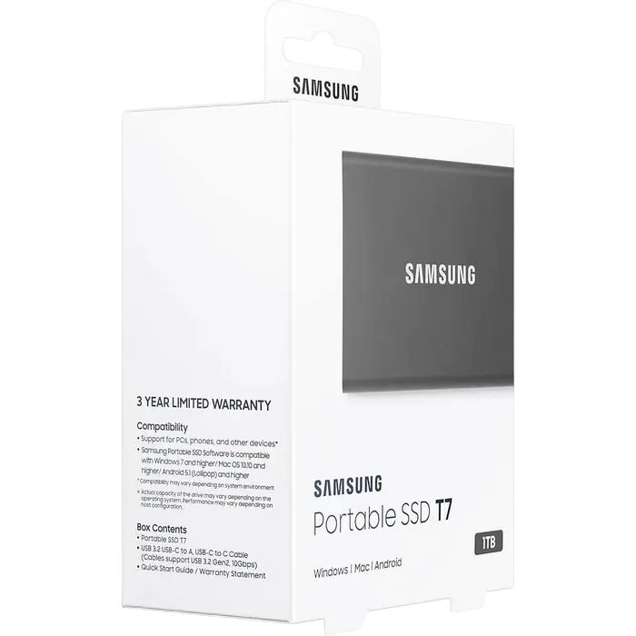 Внешний портативный SSD накопитель Samsung T7 1 ТБ Grey