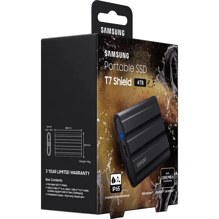 Внешний портативный SSD накопитель Samsung T7 Shield 4 ТБ Чёрный