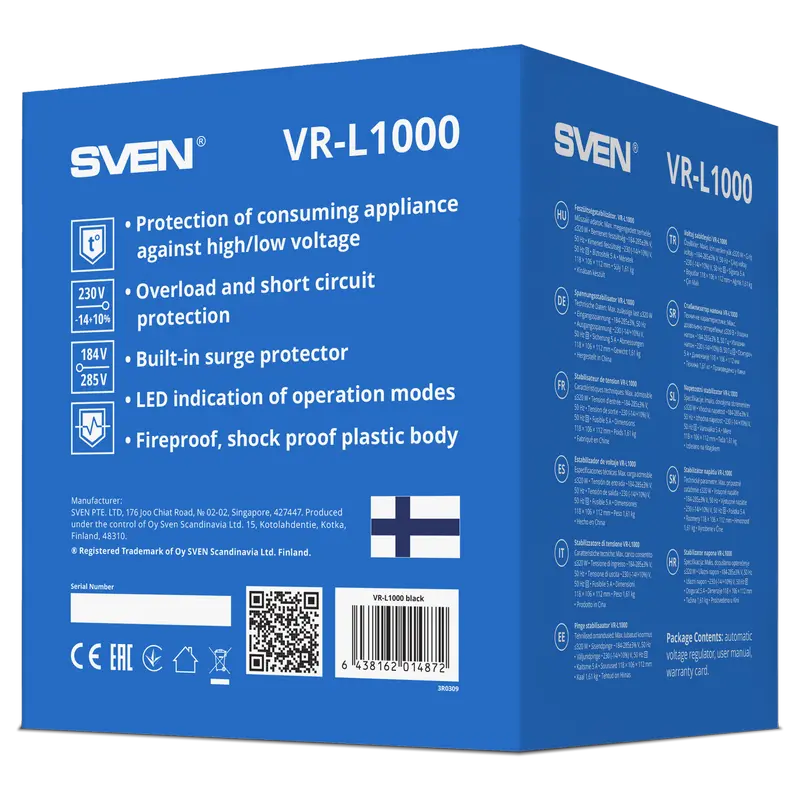 Стабилизатор напряжения SVEN VR-L1000 Черный