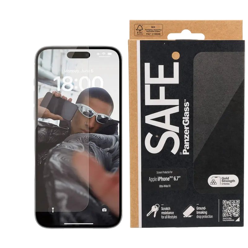 Защитное стекло PanzerGlass Apple iPhone 15 Plus Tempered Glass UWF SAFE. Прозрачный