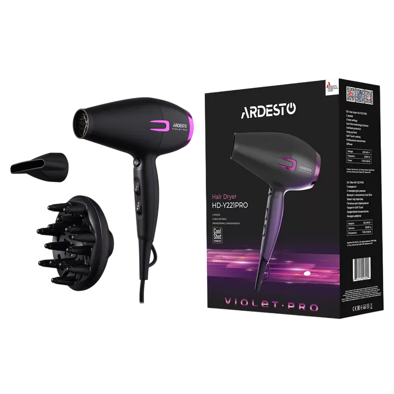 Фен Ardesto HD-Y221PRO Чёрный | Фиолетовый